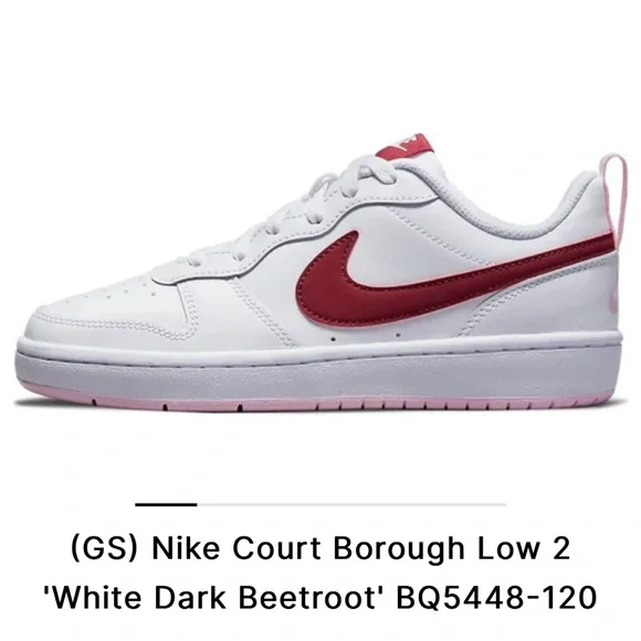 Nike Court Borough Low 2 NWOB "White Dark Beetroot " Sneakers size US 5.5Y - Picture 3 of 17